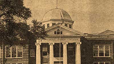 sepia colored photo of original St petersburg College location at Mirror Lake