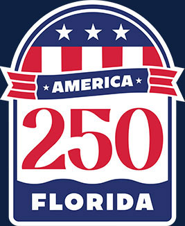 America 250 Florida logo Red, white and blue America 250 Florida logo