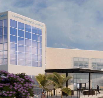 rendering of new innovation hall building with blue skies