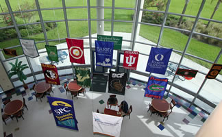 University Partnership Center partner banners hanging at an event