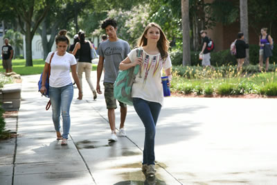 students walking on campus