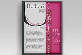 Student digital media project of a poster design. Poster features a brief history of the typeface Bodoni.