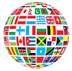 graphic of a globe covered in flags