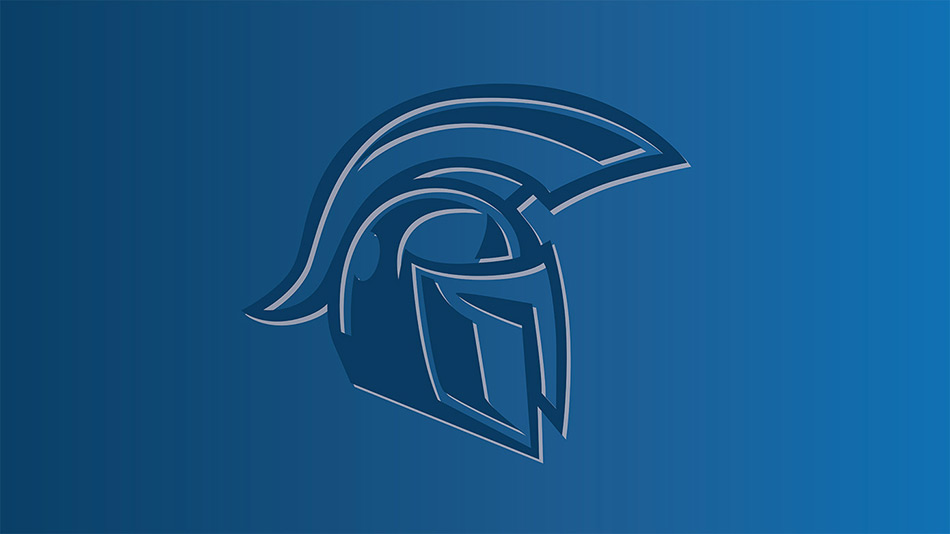 gradient blue background image with a titan helmet in blue outline