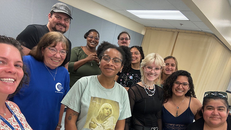 From left, Advisor Leah Deranian, Dr. Carol Weideman, and students from the Math2Finish course at the kick-off meet and greet event.